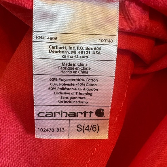Carhartt red button down collar tank top size small (4-6) - Picture 6 of 7